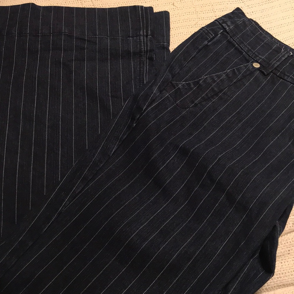 Pin striped wide leg jeans